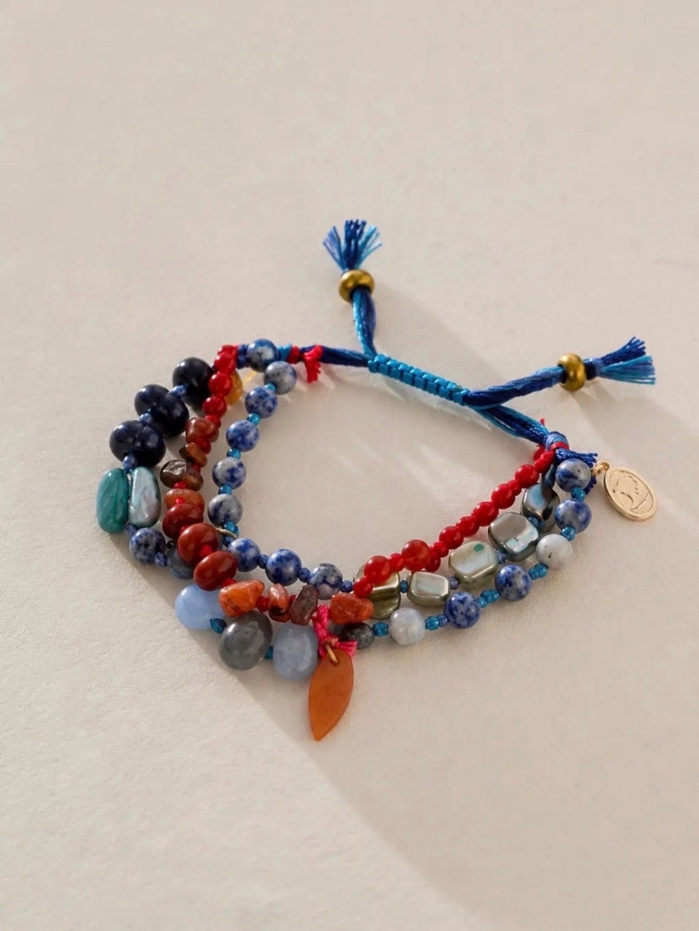 Free People Multistrand Beaded Wrap Bracelet in Blue & Red